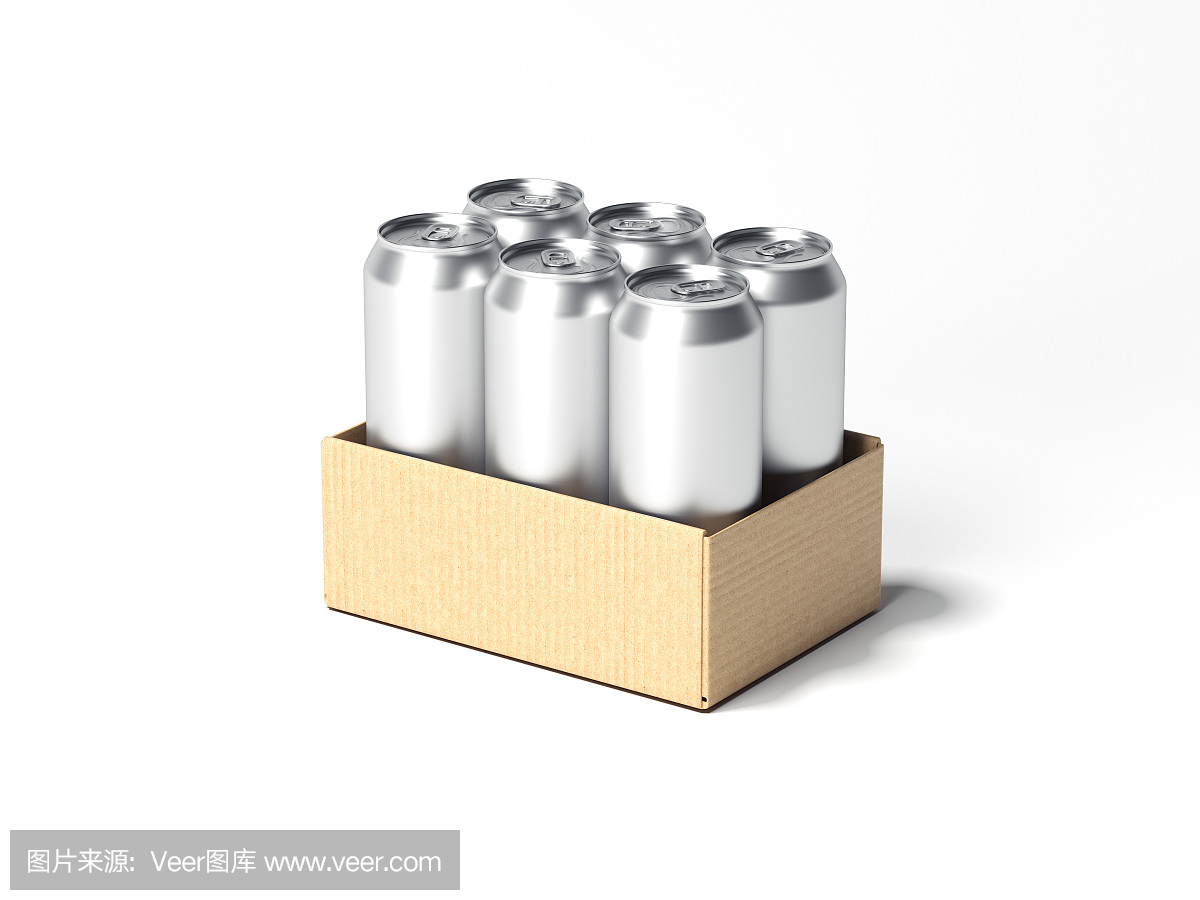 裝有啤酒罐的棕色盒子。三維渲染