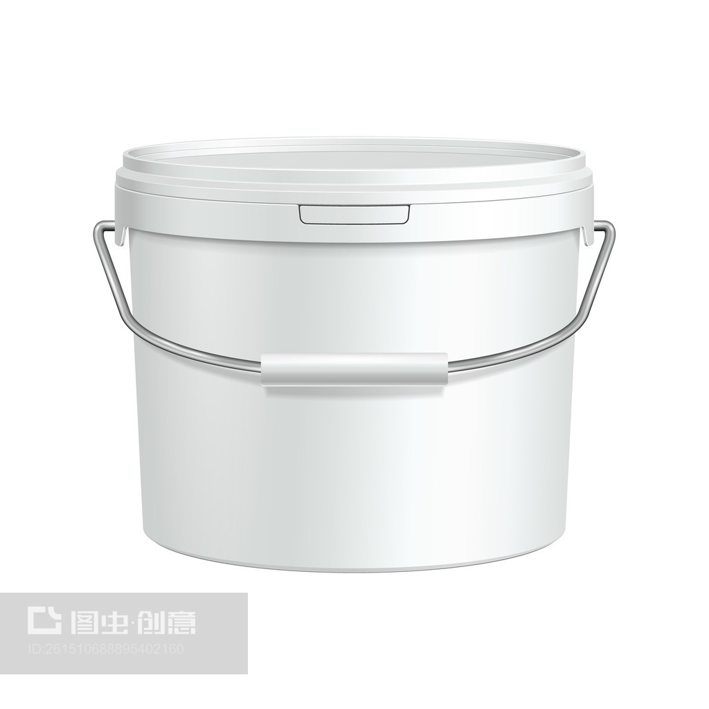 白色水桶油漆塑料桶容器帶金屬手柄。石膏、膩?zhàn)?、爽膚水。為您的設(shè)計(jì)做好準(zhǔn)備。產(chǎn)品包裝矢量EPS10White Tub Paint Plastic Bucket Container With Metal Handle. Plaster, Putty, Toner. Ready For Your Design. Product Packing Vector EPS10